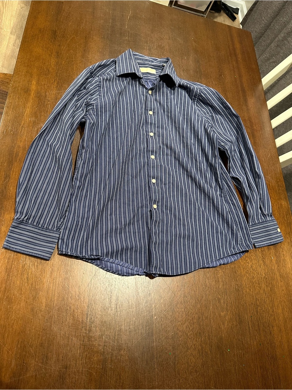 Men's Blue Striped Long-Sleeve Dress Shirt